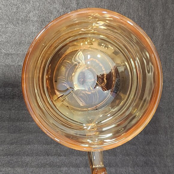 Jeanette Glass Peach/Gold Luster "Egg Nog" Punch Bowl With 6 Cups Carnival Glass - Picture 6 of 12
